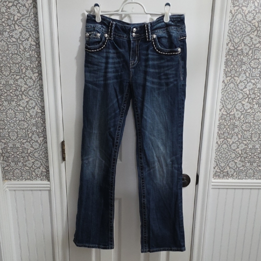 Miss Me Boot Cut Jeans Embelleshed Beaded Cowgirl Western Rhinestone Size 30​​